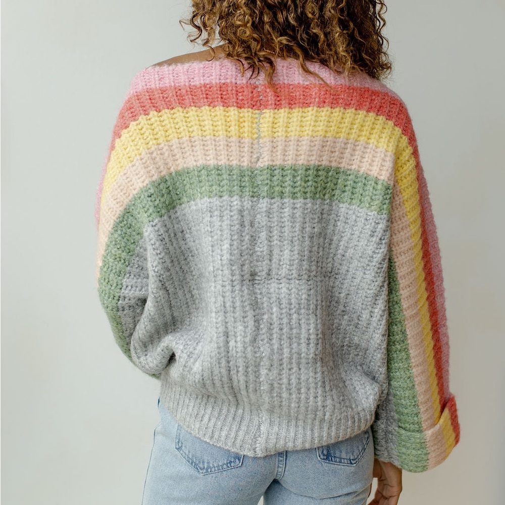 POL Multicolor Rainbow Confetti Striped Women's Sweater - Small - Picture 2 of 6